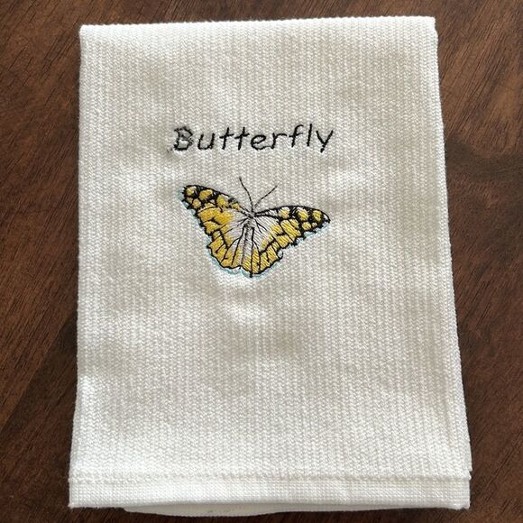 NEW flaws- Set of Gray and White 100% Cotton Embroidered Barmop Dishtowels - Picture 3 of 8
